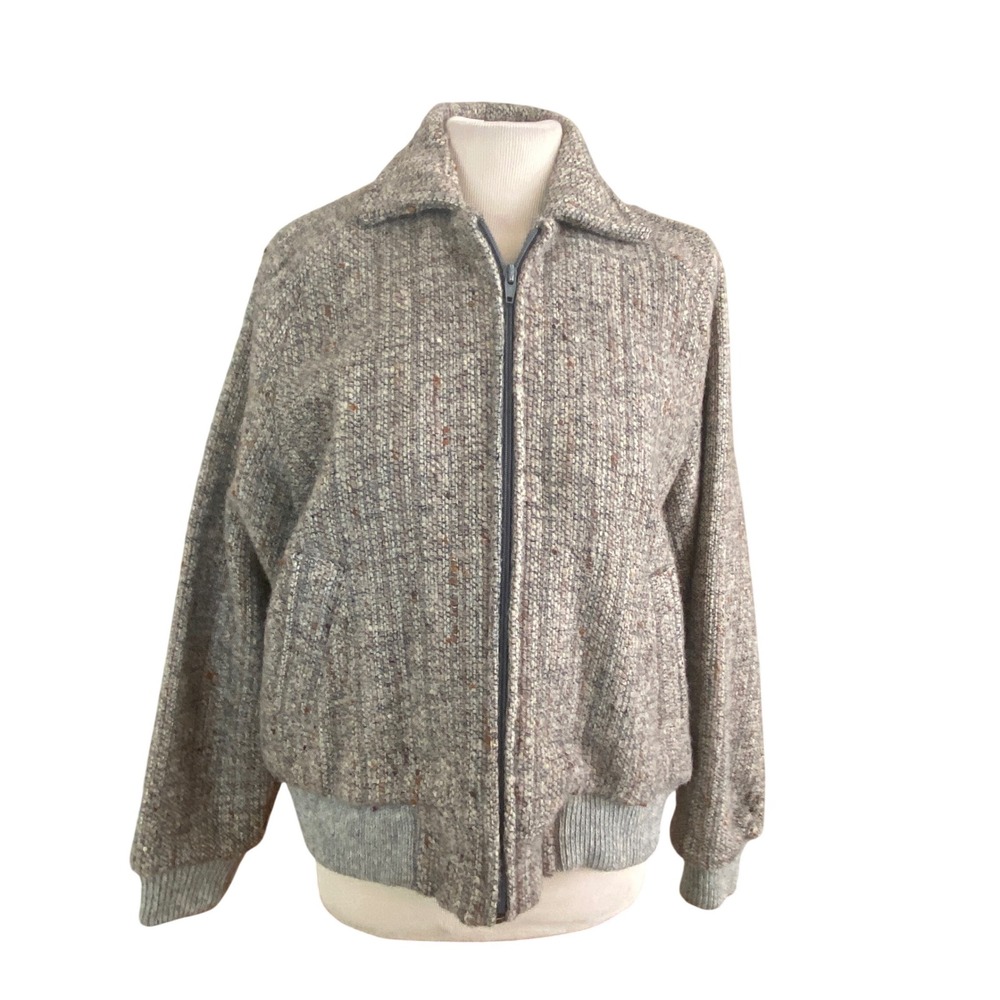 Vtg Calder Moor Vintage Wool Tweed‎ Bomber Jacket Made in Britain Grey